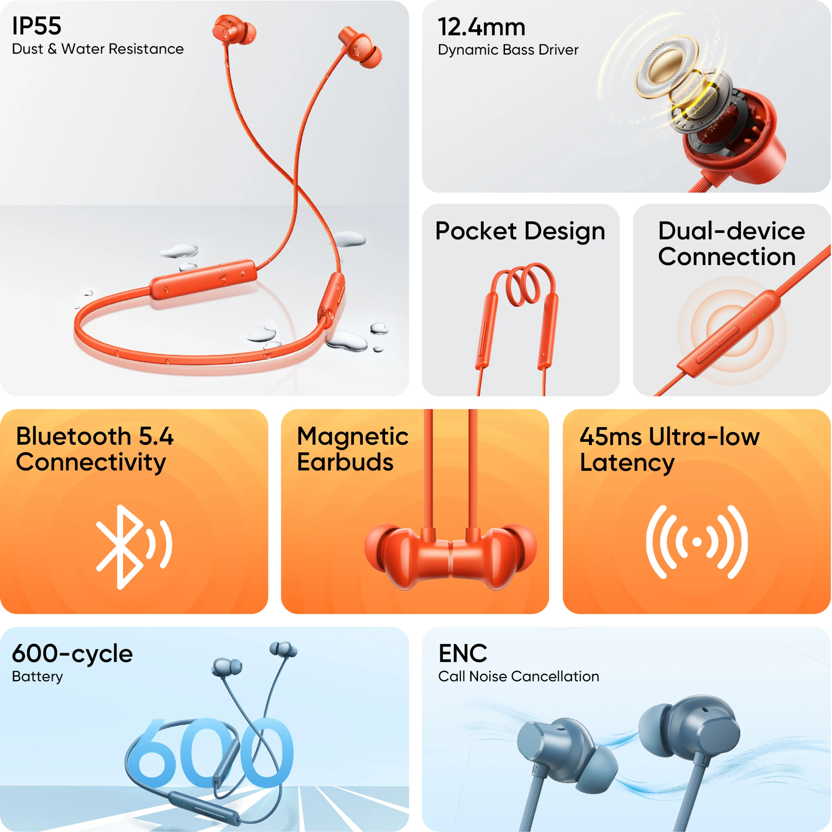 Realme Buds Wireless 5 Lite with 35Hrs Playback,12.4mm Drivers,ENC,IP55 & 45ms Latency Bluetooth Headset (Void Black, In the Ear)