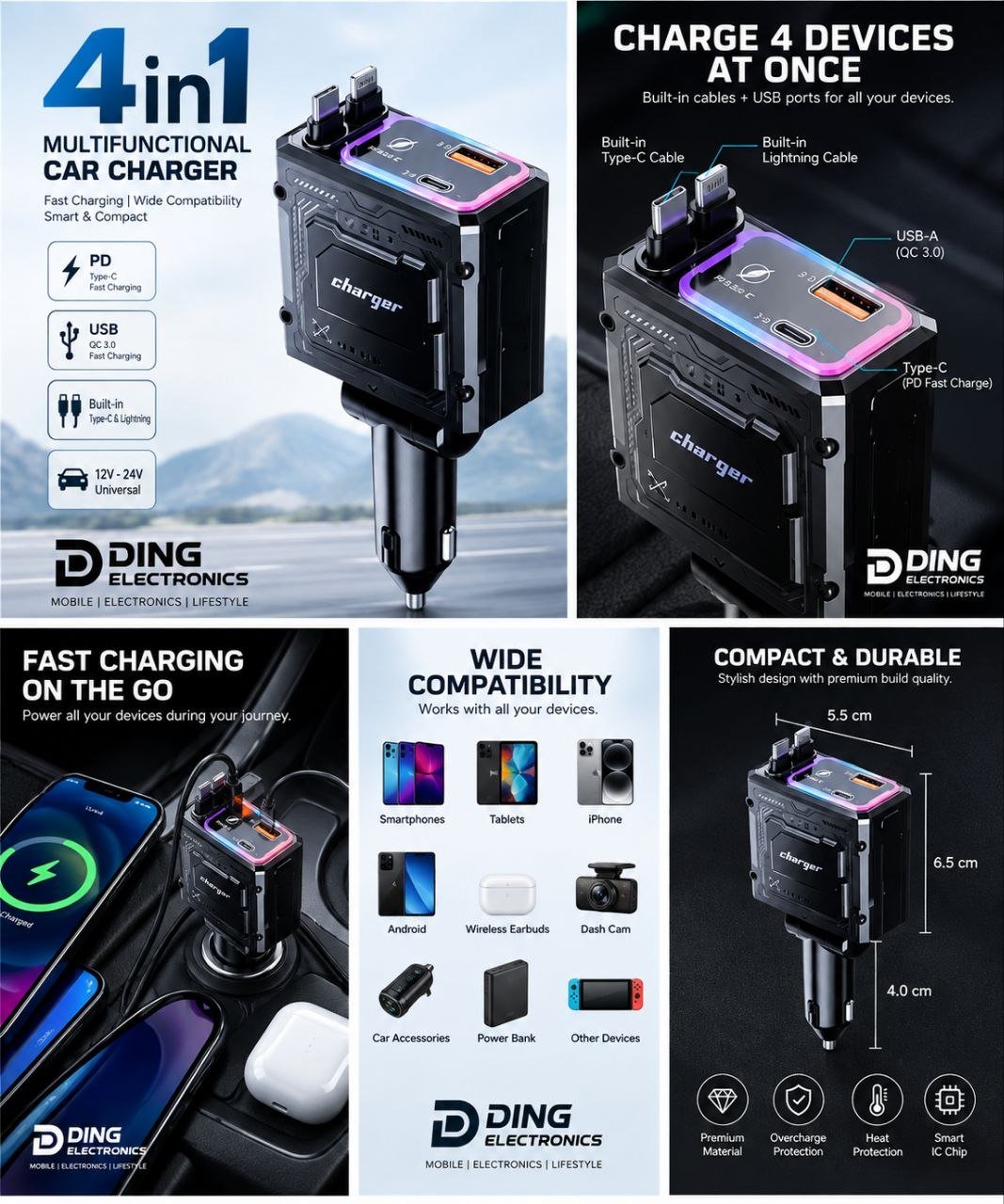 4 in 1 Multifunctional Car Charger
